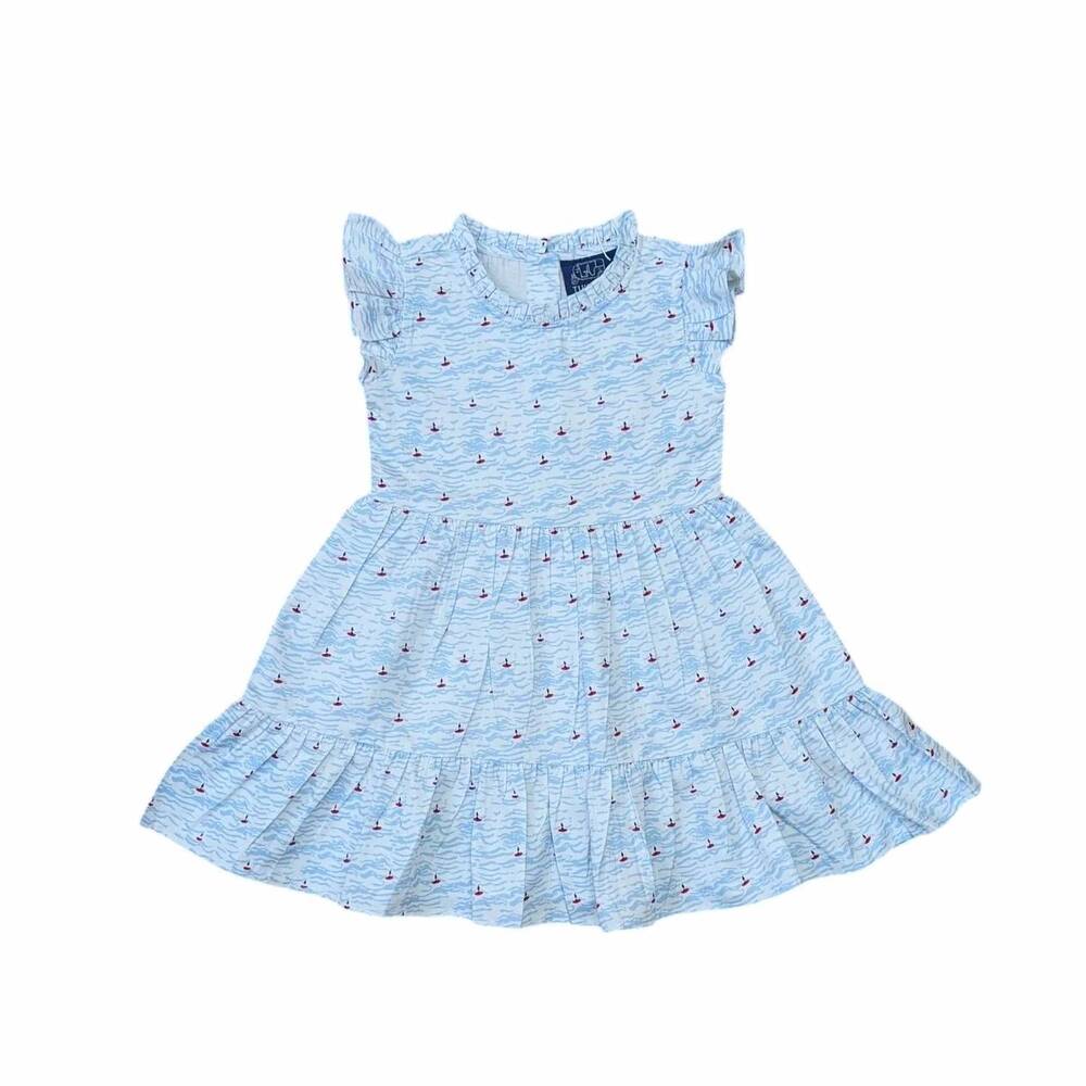 NEW TUKTUK DESIGNS girl's sailboats water ruffle dress in blue
